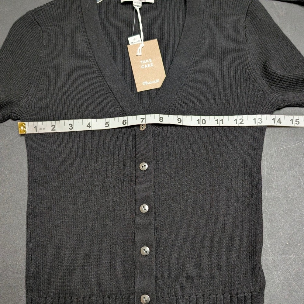 Madewell Black Merino Silk Blend V-Neck Button Front Cardigan Sweater Black XS - Picture 7 of 11